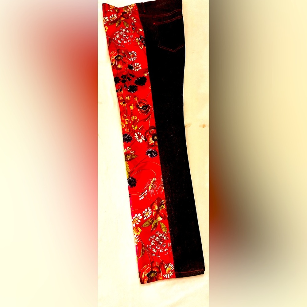 Dolce Gabbana silk floral print front panel & jean back panels.